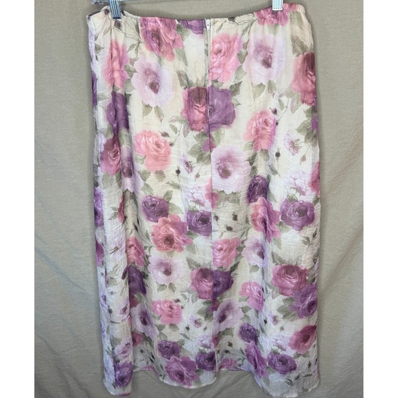 Romantic CottageCore Sheer Rose Floral Maxi Skirt L Made in USA Feminine Flowy - Picture 3 of 5
